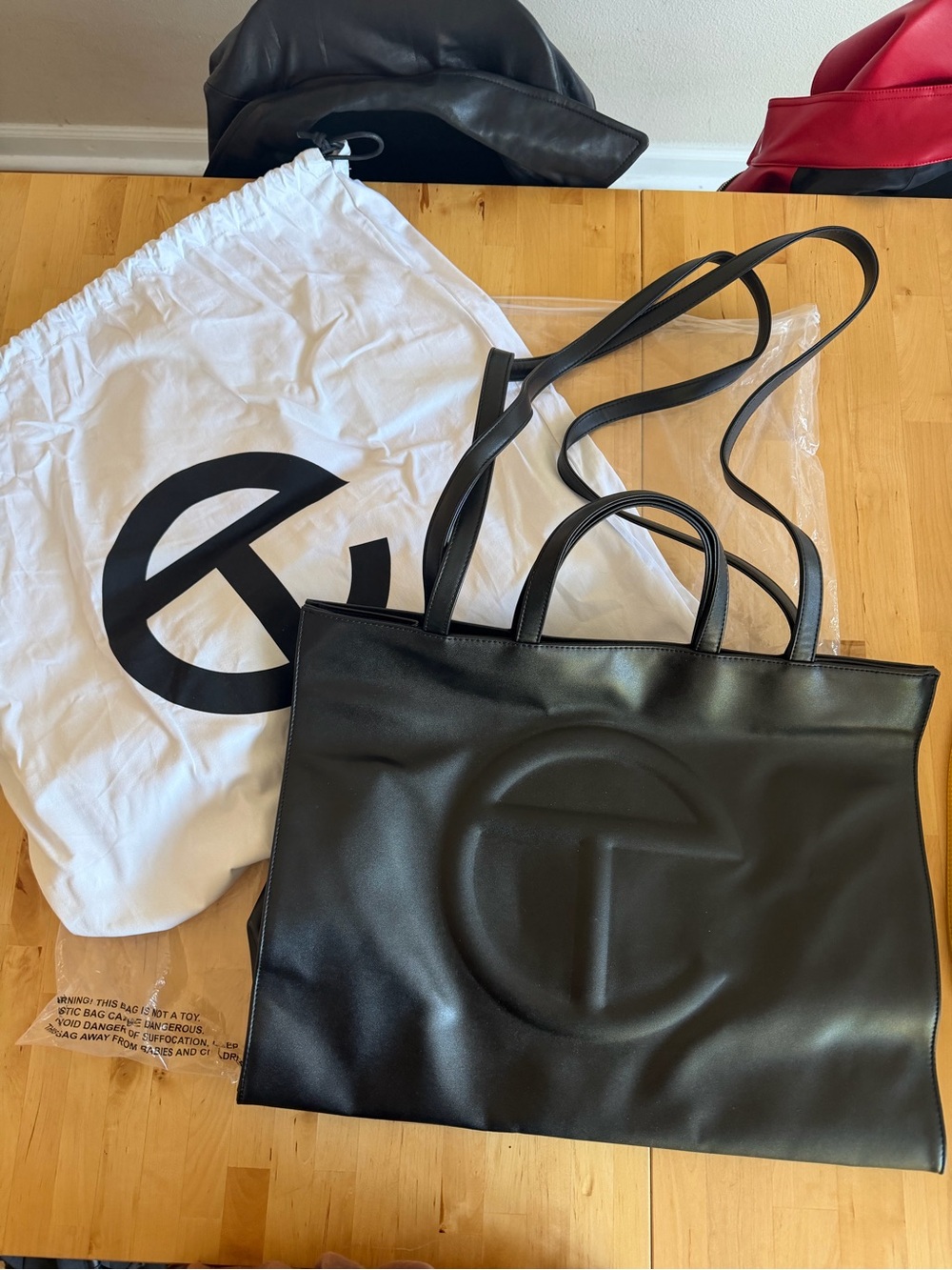 NWT Telfar Black Large Shopper Embossed Leather Tote